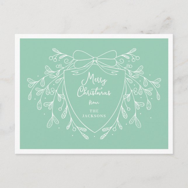 Christmas crest with mistletoe mint and white holiday postcard (Front)
