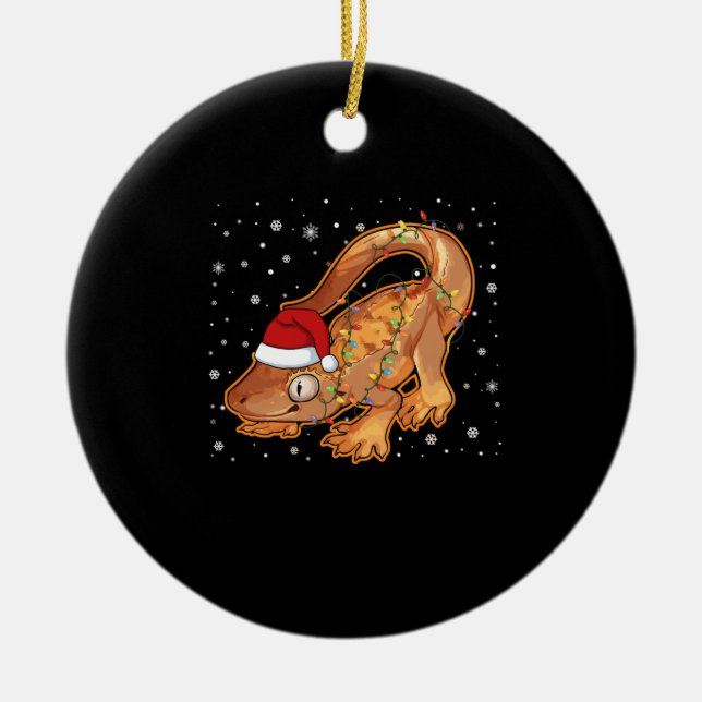 Christmas Crested Gecko, Santa Gecko, Crestie Love Ceramic Ornament (Front)