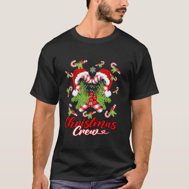 Christmas Crew Candy Cane Red White Funny Santa Xm T-Shirt (Front)