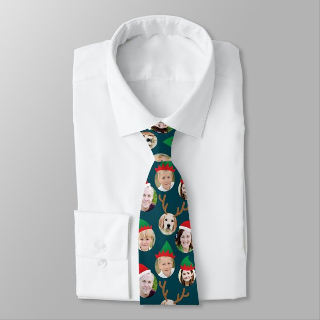 Christmas Crew Custom Six Photo Funny Holiday Gift Tie (Tied)