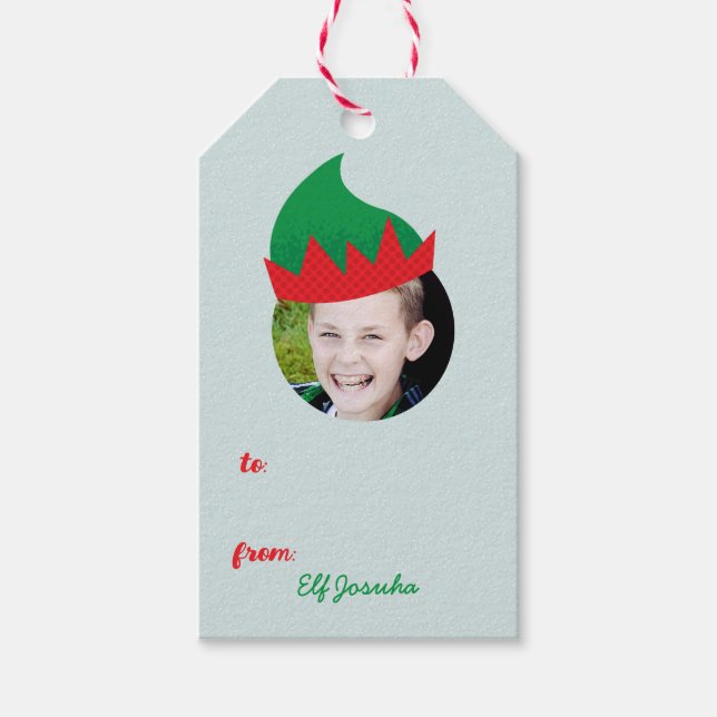 Christmas Crew Elf Hat Photo Holiday Gift Label (Front)