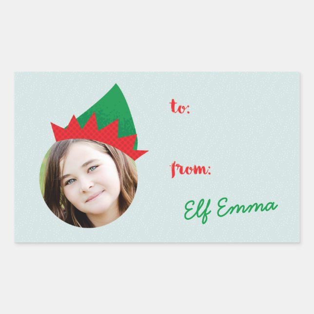 Christmas Crew Elf Hat Photo Holiday Gift Label (Front)