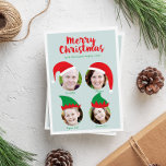 Christmas Crew Four Photo Funny Holiday Card<br><div class="desc">Send a lighthearted and fun holiday card out this year that makes your family photos the focus with festive face in a hole style Santa and elf hats. To make your photos fit the space you must click the blue "Customise It!" button, pick the photo you want to replace and...</div>
