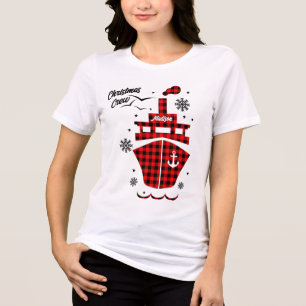 Christmas Crew Plaid Boat Ship Holiday Custom Name Tri-Blend Shirt