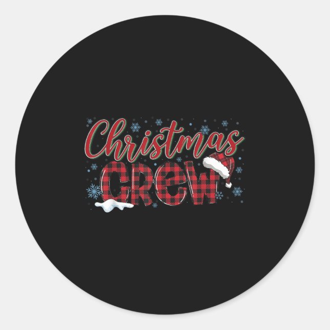 Christmas Crew Red Plaid Matching Family Group Squ Classic Round Sticker (Front)