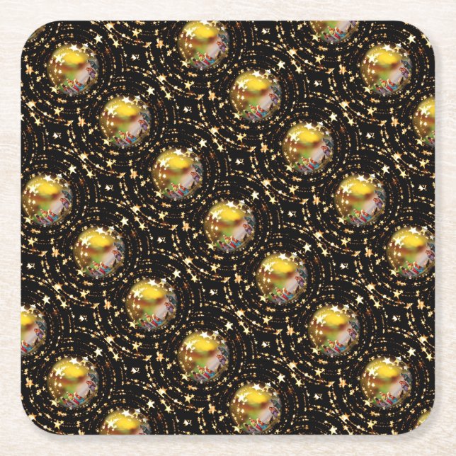 Christmas Crib Nativity Scene Baubles Starry Chic Square Paper Coaster (Front)