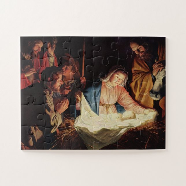 Christmas Crib Stall Bethlehem Father Baby Jesus Jigsaw Puzzle (Horizontal)