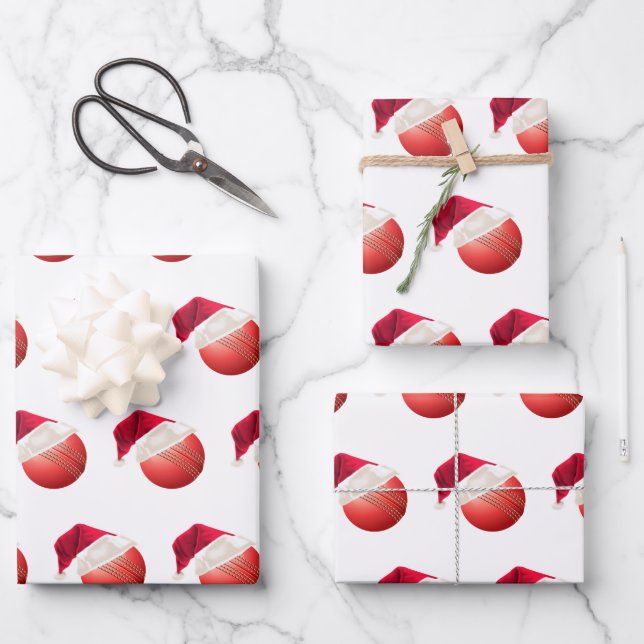 Christmas Cricket Ball Sports Santa Holiday Wrapping Paper Sheet (Front)