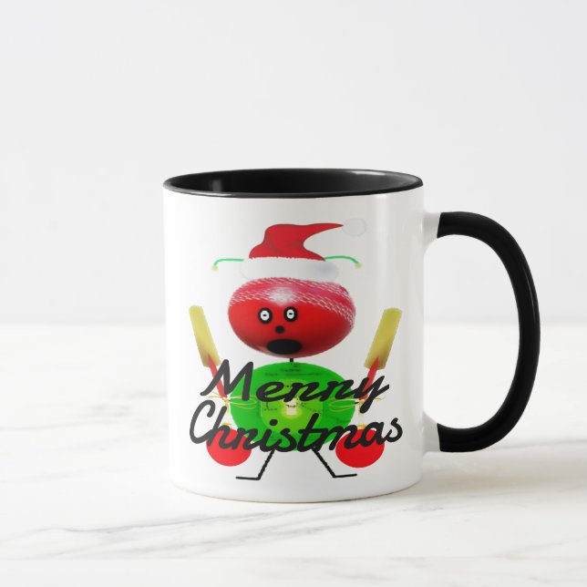 Christmas Cricket Player Cartoon Mug (Right)