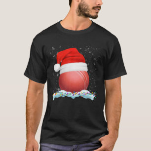 Christmas Cricket Santa Hat Funny Sport Xmas T-Shirt