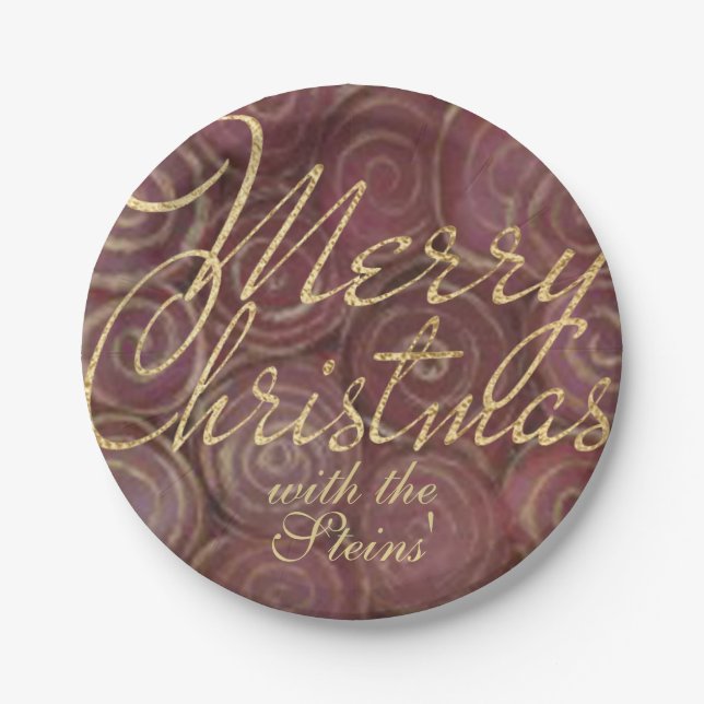 Christmas Crimson and Gold Paper Plate (Front)
