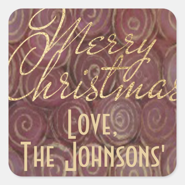 Christmas Crimson and Gold Square Sticker (Front)