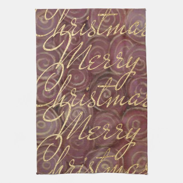 Christmas Crimson and Gold Tea Towel (Vertical)