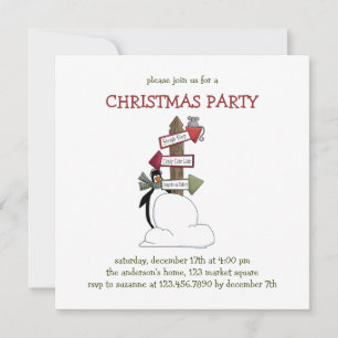 Christmas Critters · Penguin & Signpost Invitation