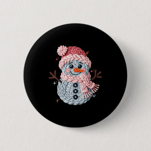 Christmas Crochet Faux Yarn Crochet Snowman Funny 6 Cm Round Badge