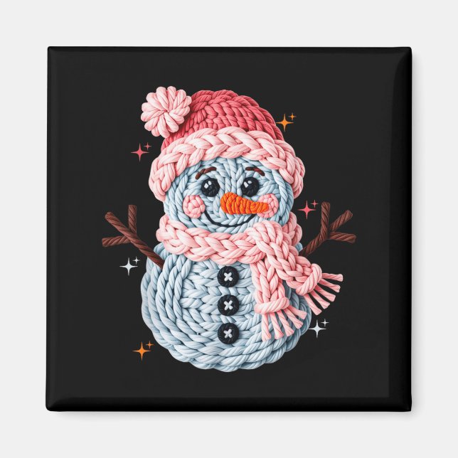 Christmas Crochet Faux Yarn Crochet Snowman Funny  Magnet (Front)