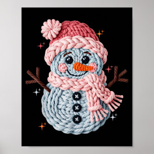 Christmas Crochet Faux Yarn Crochet Snowman Funny  Poster