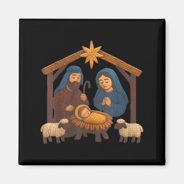 Christmas Crochet Jesus Christmas Faux Yarn Sewing Magnet (Front)