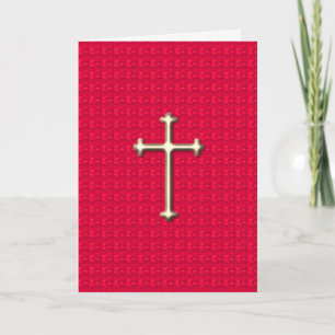 Christmas-Cross-Red-Silk-Merry-Christmas Holiday Card