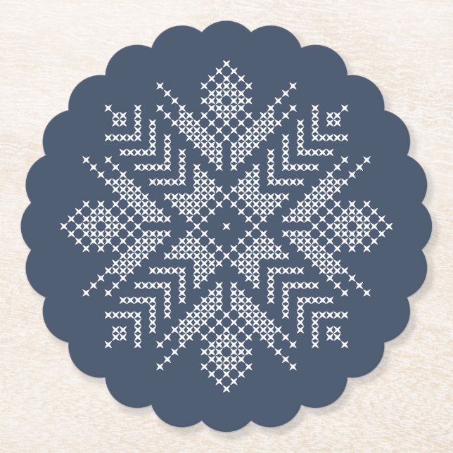 Christmas cross stitch snowflake design paper coaster (Front)