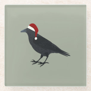 Christmas Crow Glass Coaster