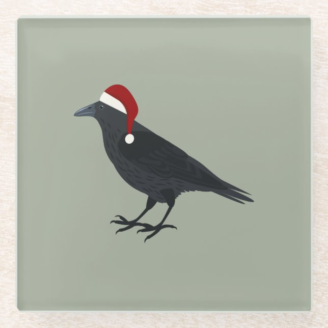 Christmas Crow Glass Coaster (Front)