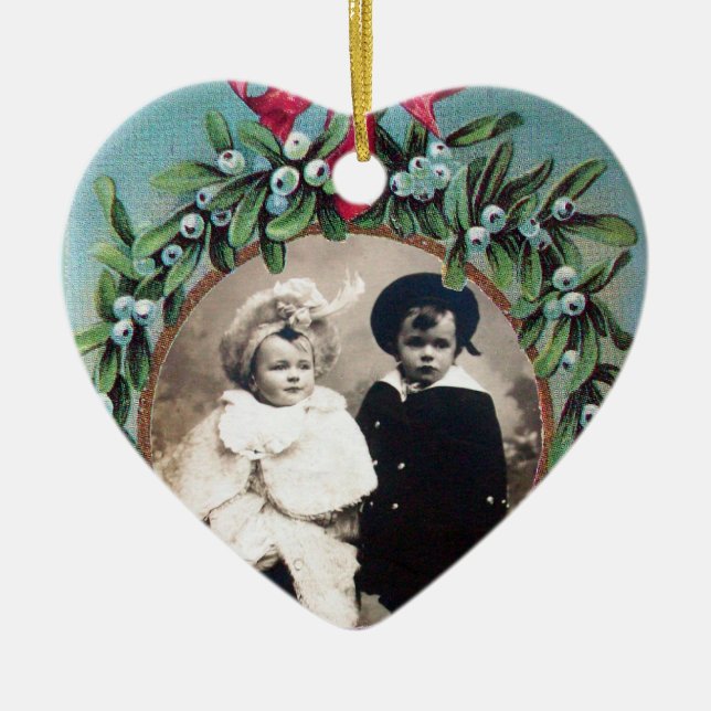 CHRISTMAS CROWN  MISTLETOES HEART  PHOTO TEMPLATE CERAMIC TREE DECORATION (Front)