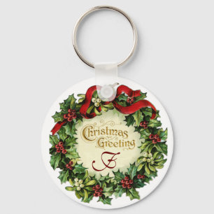 CHRISTMAS CROWN WITH MISTLETOES AND HOLLY BERRIES KEY RING