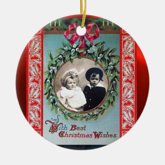 CHRISTMAS CROWN WITH MISTLETOES PHOTO TEMPLATE CERAMIC ORNAMENT (Front)