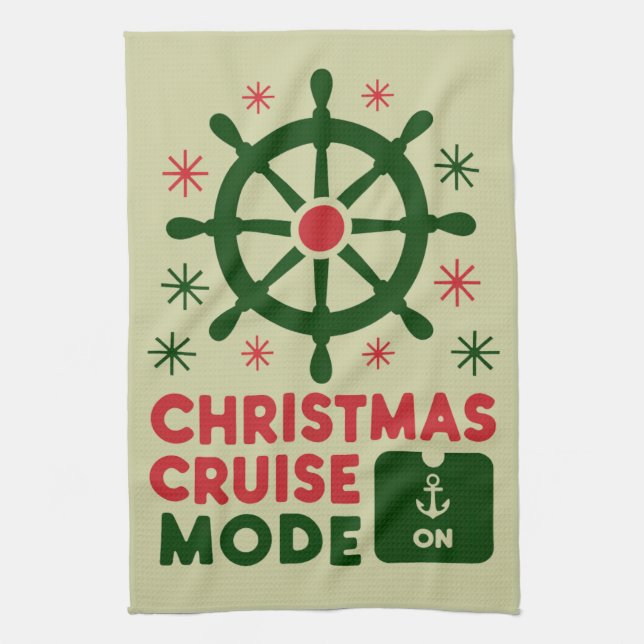 Christmas Cruise Mode On Ship Christmas 2024 Tea Towel (Vertical)