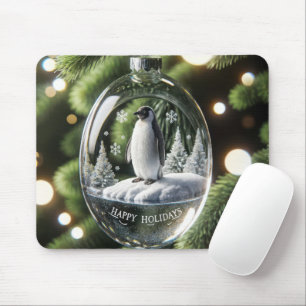 Christmas Crystal Ornament With Penguin Mouse Pad