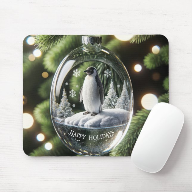Christmas Crystal Ornament With Penguin Mouse Pad (With Mouse)