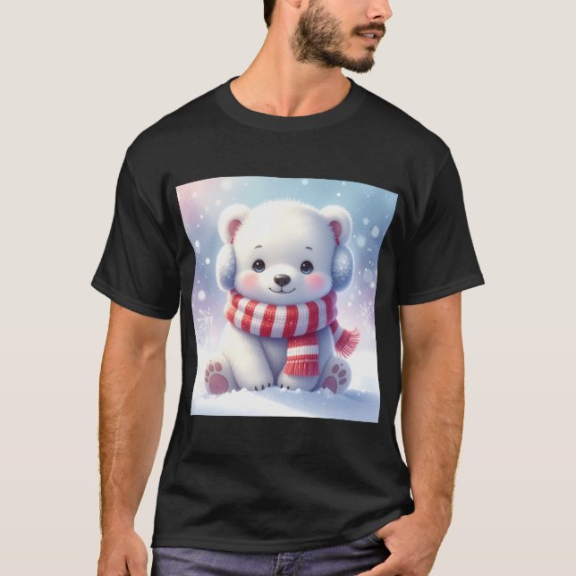 Christmas Cub: Cozy Polar Bear in a Snowy Wonder T-Shirt (Front)