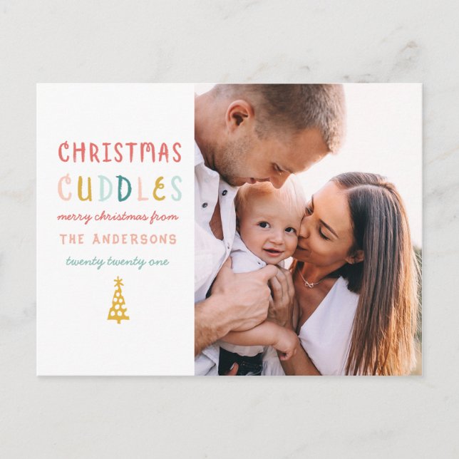 christmas cuddles fun colourful one photo holiday postcard (Front)