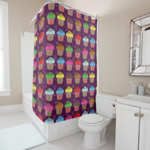 Christmas cup cakes shower curtain