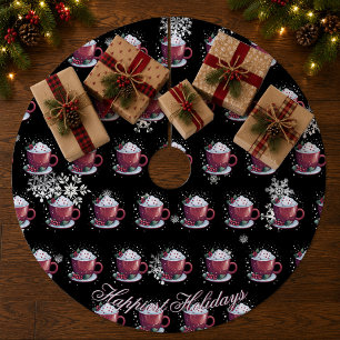 Christmas Cup of Hot Chocolate   Black Fleece Tree Skirt