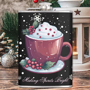 Christmas Cup of Hot Chocolate Black Hip Flask
