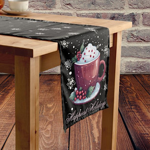 Christmas Cup of Hot Chocolate   Black Medium Table Runner
