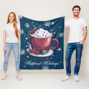 Christmas Cup of Hot Chocolate Blue Fleece Blanket