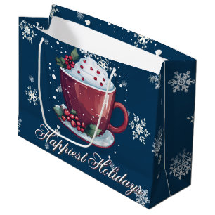 Christmas Cup of Hot Chocolate Blue Large Gift Bag