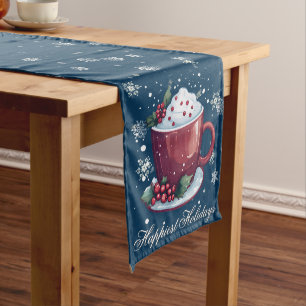 Christmas Cup of Hot Chocolate   Blue Medium Table Runner