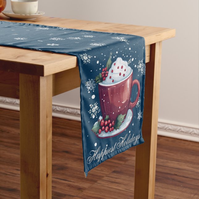 Christmas Cup of Hot Chocolate | Blue Medium Table Runner (In Situ)