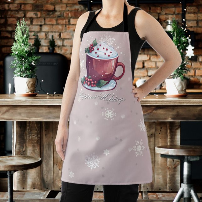 Christmas Cup of Hot Chocolate | Blush Pink Apron (Pink Christmas Cup of Hot Chocolate Apron)