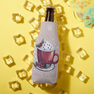 Christmas Cup of Hot Chocolate Blush Pink Bottle Cooler