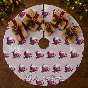 Christmas Cup of Hot Chocolate Blush Pink Brushed Polyester Tree Skirt