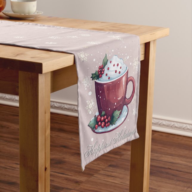 Christmas Cup of Hot Chocolate | Blush Pink Medium Table Runner (In Situ)