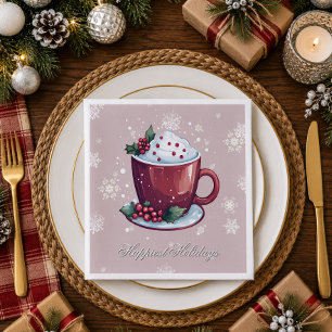 Christmas Cup of Hot Chocolate Blush Pink Napkin