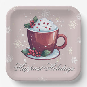 Christmas Cup of Hot Chocolate   Blush Pink Paper Plate