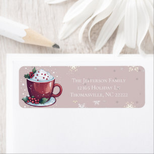 Christmas Cup of Hot Chocolate Blush Pink Return Address Label