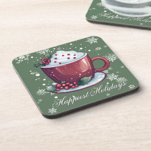 Christmas Cup of Hot Chocolate Green Coaster